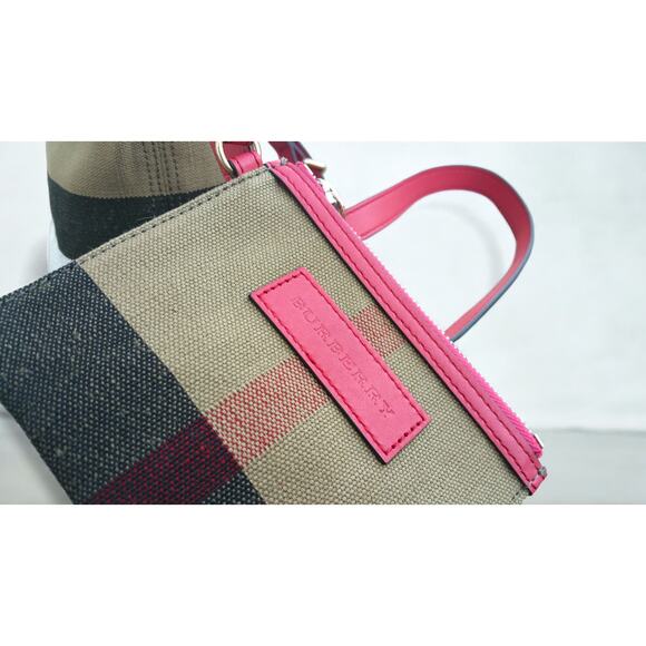 NWT Authentic Burberry Mini Ashby Crossbody Check Print Bag Red Leather Trim - Picture 4 of 8